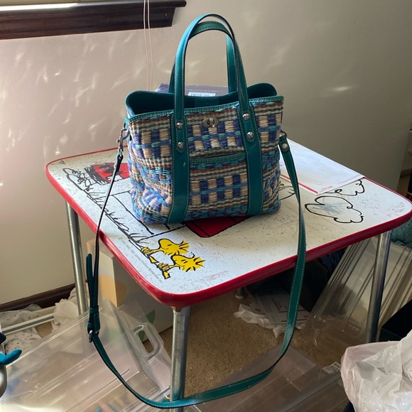 Patrica Nash never used has 2 sides with zipper compartment Teal straw bag - Picture 2 of 9